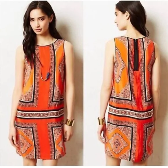 Anthropologie Maeve Silk Canna Shift Dress - Picture 1 of 13